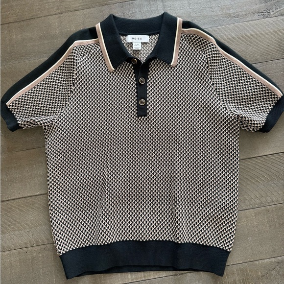 REISS GEOMETRIC DESIGN KNITTED POLO SHIRT - Picture 6 of 6